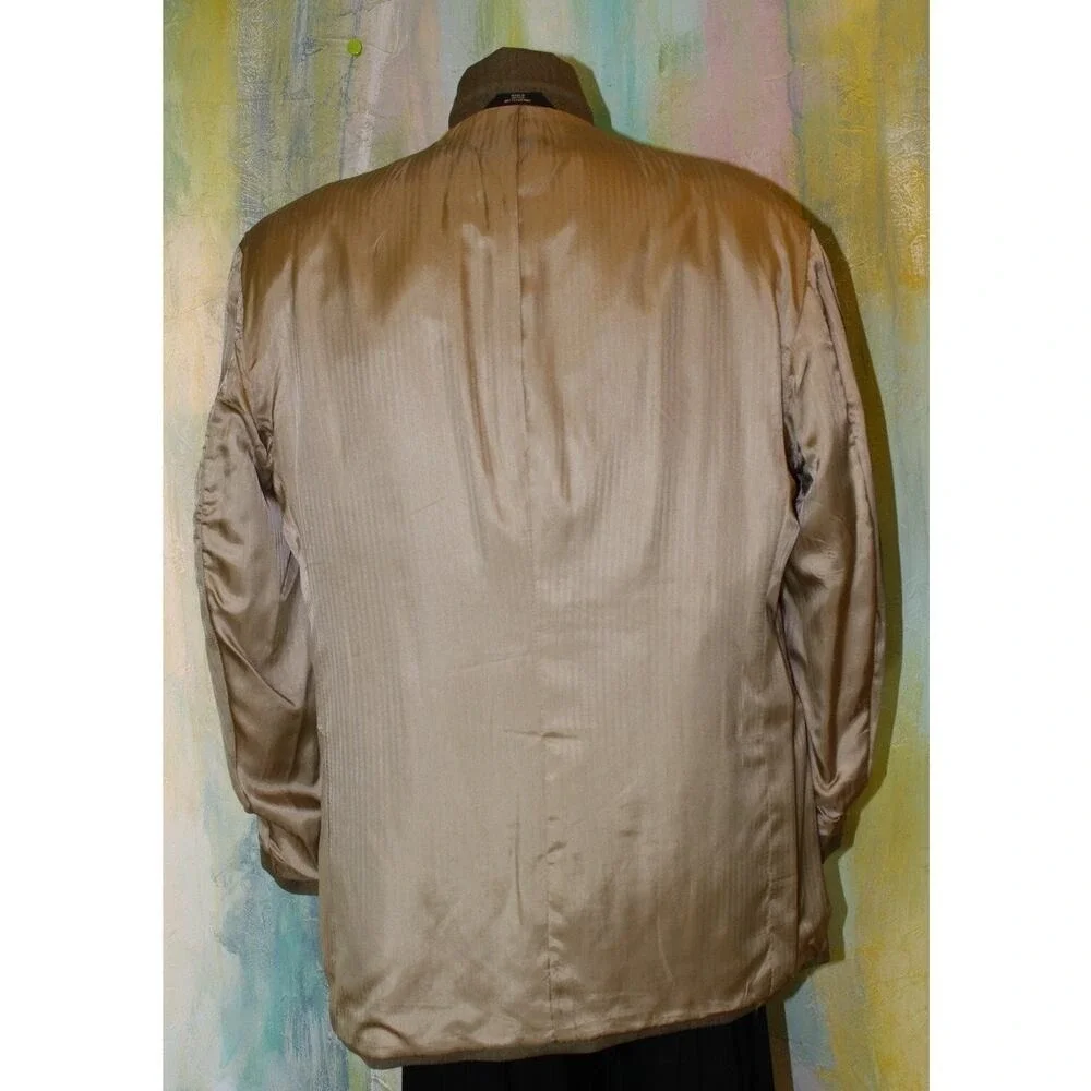 46 HAGGAR Beige Brown Blazer Mini Herringbone Academia Jacket Sport Coat TAN 46L